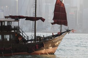 hong kong junk boat, hong kong symbol, hong kong junk red sail boat