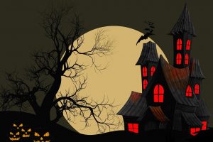 halloween, moon, haunted house
