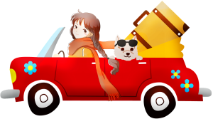 girl, car, dog