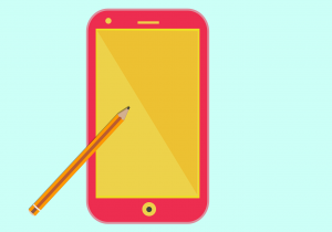 mobile phone, screen, pencil