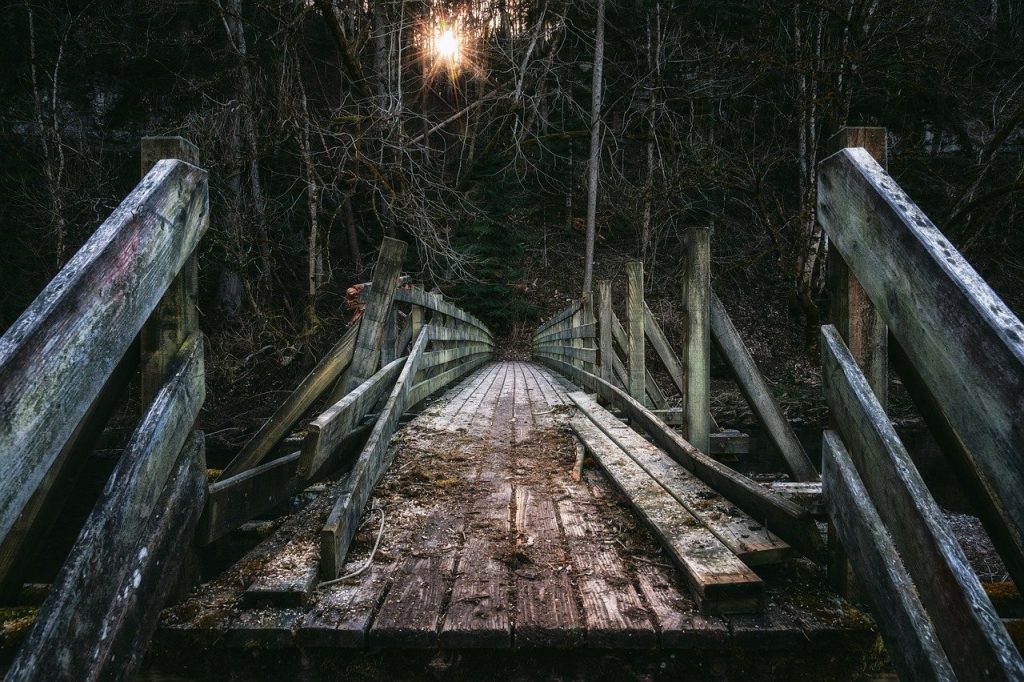 bridge, wood, wooden track