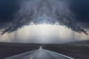 storm, clouds, road