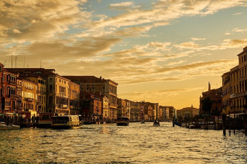 italy, grand canal, sunset
