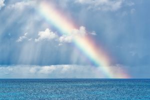 sea, rainbow, rainfall