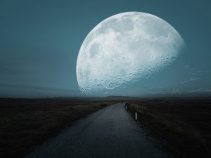 moon, road, night