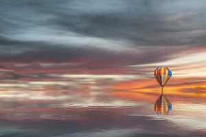balloon, clouds, sunset